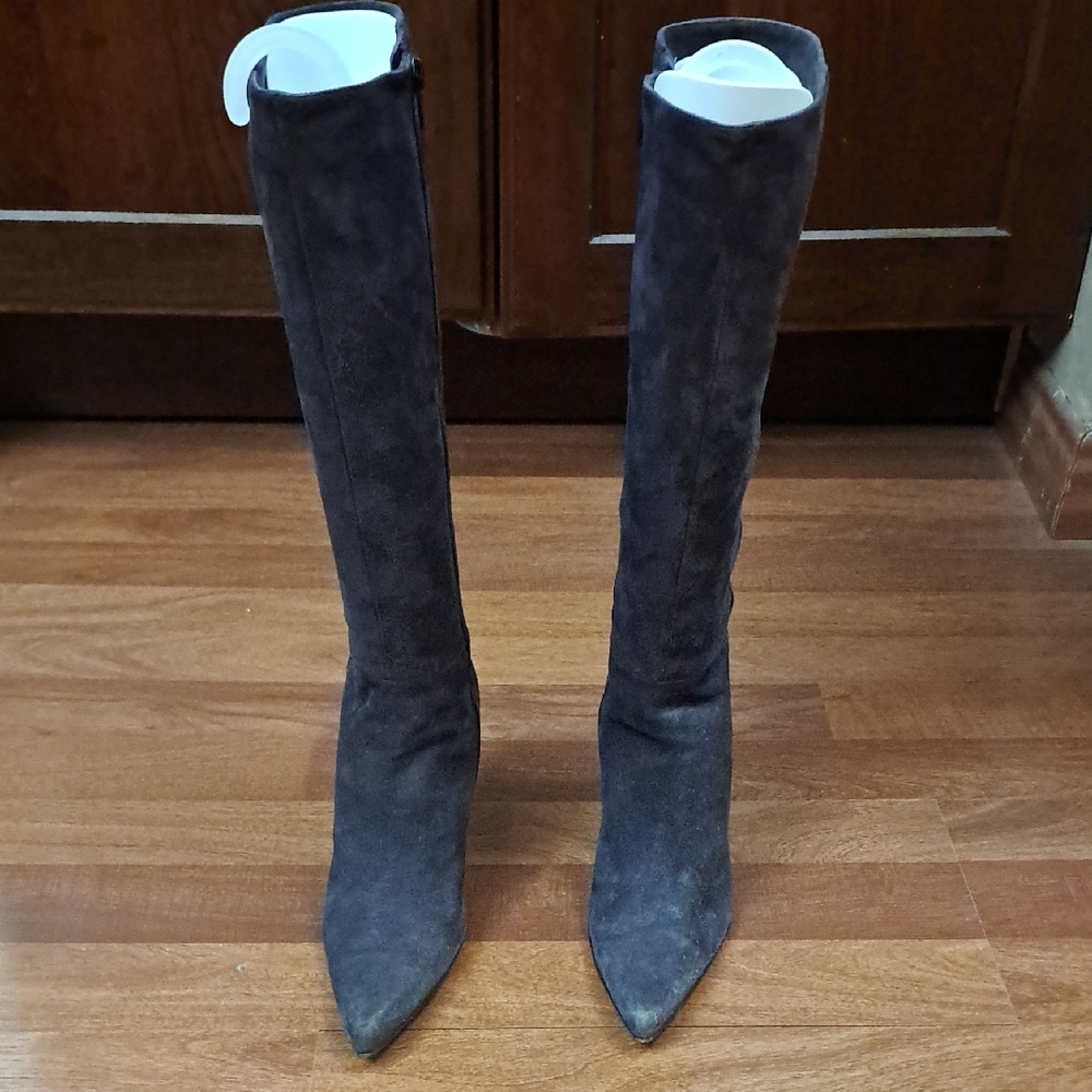 Via Spiga size 6 Women's 17" tall Pointed-Toe Suede Boots - Deep Purple/Plumb